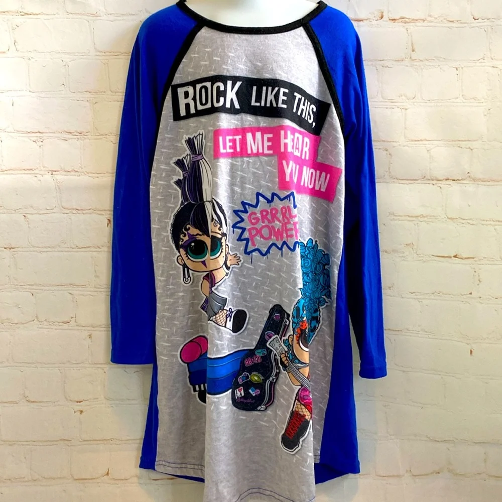 LOL Surprise Rock Like This--Girl Power Blue/Gray/Black Nightgown Sleep Shirt